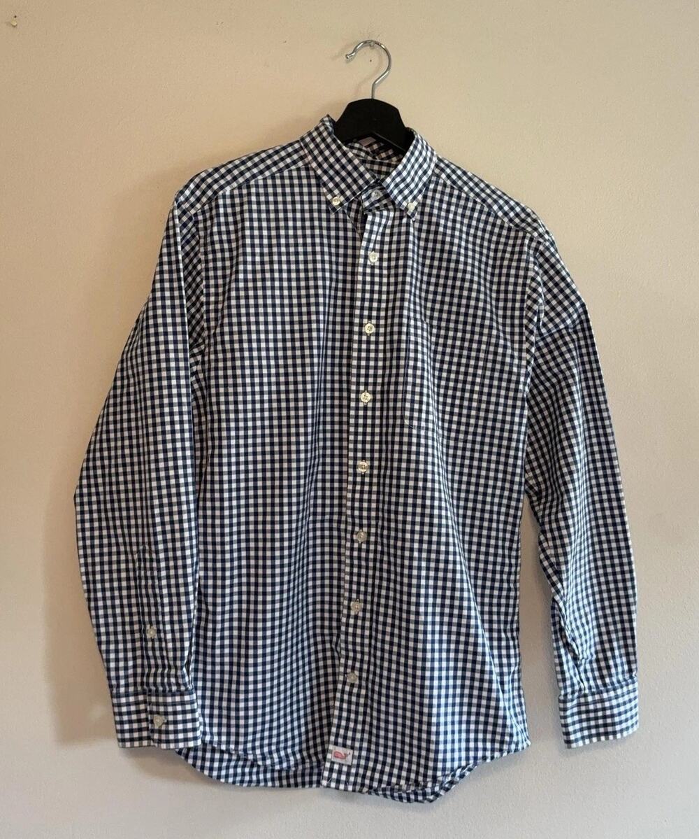Vineyard Vines Shirt Mens Small Blue Check Classic Fit Murray Button Down Cotton